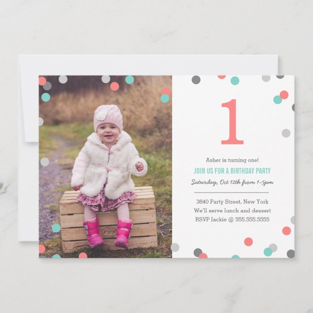 Confetti Photo Birthday Invitation (Front)