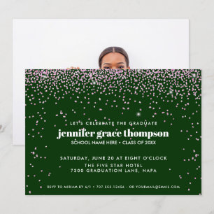 Confetti Pink and Green Photo Graduation Party Invitation