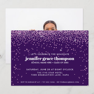 Confetti Pink and Purple Photo Graduation Party Invitation