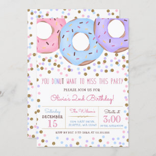 Confetti pink  gold doughnuts birthday party invitation