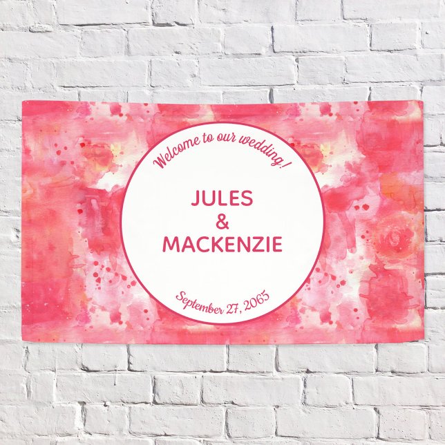 Confetti Pink Watercolor Abstract Modern Banner (Abstract pink watercolor wedding welcom banner with editable text to personalize)