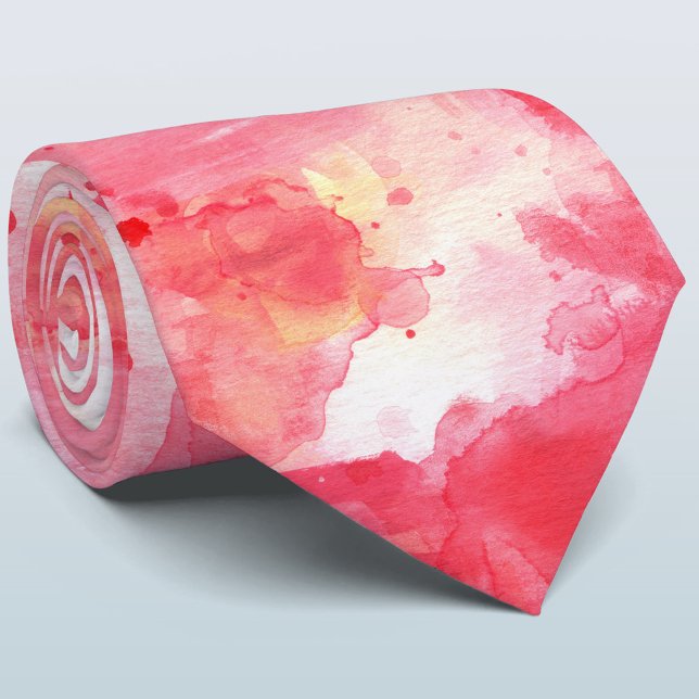 Confetti Pink Watercolor Abstract Painted Tie (Pink watercolor abstract splash art tie)
