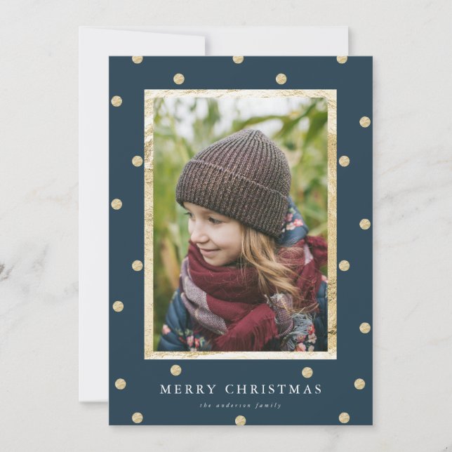 Confetti Polka Dot Holiday Card | Navy (Front)