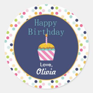 Confetti Polka Dot Personalised Birthday Stickers