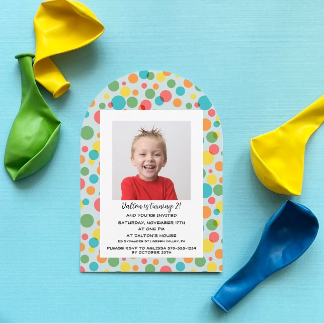 Confetti Polka Dots Boys Photo Birthday Party Invitation (Creator Uploaded)
