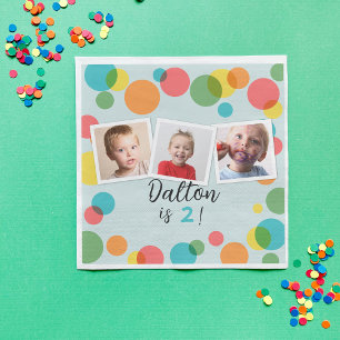 Confetti Polka Dots Boys Photo Birthday Party Napkin