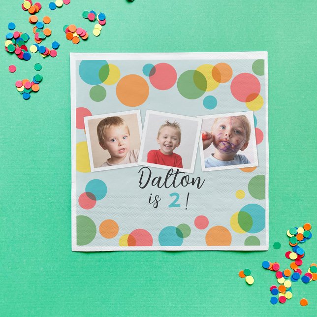 Confetti Polka Dots Boys Photo Birthday Party Napkin (Creator Uploaded)