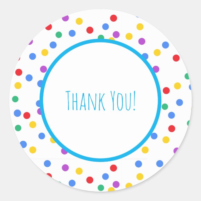 Confetti Polka Dots Kids Birthday Thank You Classic Round Sticker (Front)