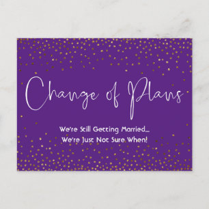 Confetti Purple Change of Plans Postponed Wedding Postcard