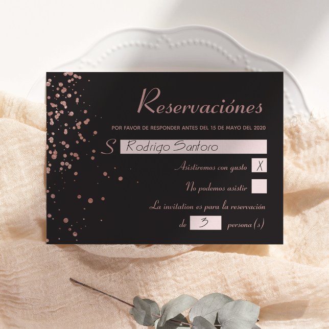 Confetti Quinceanera Spanish Reservaciónes Card (Creator Uploaded)
