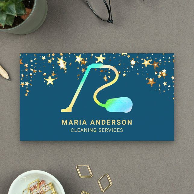 Confetti Rainbow Vacuum Cleaner Cleaning Services Business Card (Creator Uploaded)