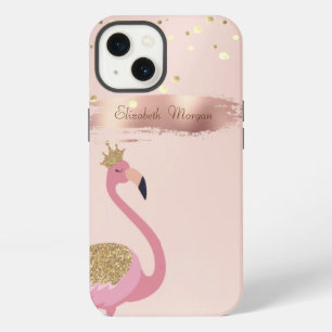 Confetti, Rose Gold Brush Stroke Pink Flamingos iPhone 13 Case