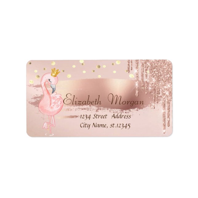 Confetti, Rose Gold Drops Flamingo Crown Label (Front)