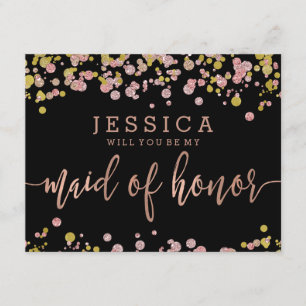 Confetti Rose Gold Will You Be My Maid of Honour Invitation