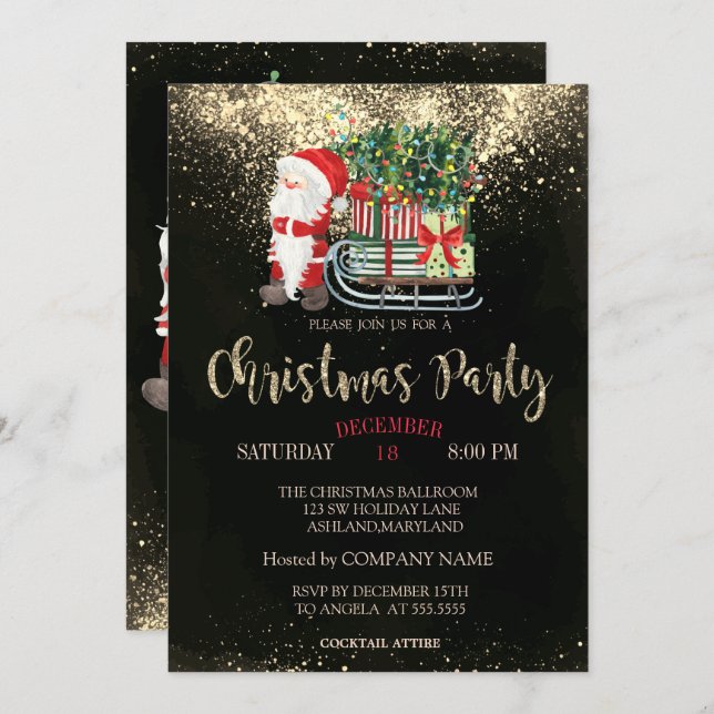 Confetti,Santa Claus,Sleigh Christmas Company  Invitation (Front/Back)