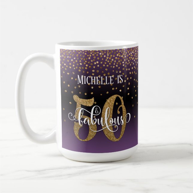 Confetti & Script 50 & Fabulous, Pink Black Ombre Coffee Mug (Left)