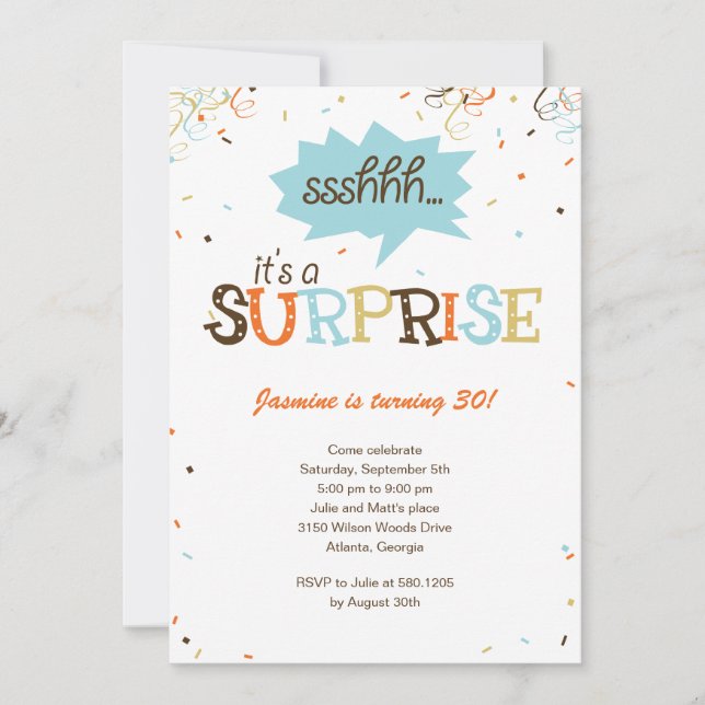 Confetti Shower Surprise Party Invitation (Front)