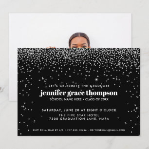 Confetti Silver and Black Photo Graduation Party Invitation