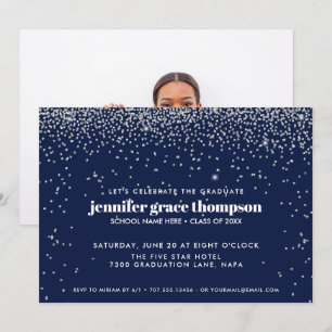 Confetti Silver and Blue Photo Graduation Party Invitation