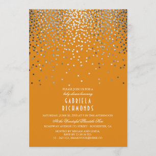 Confetti Silver Elegant Vintage Orange Baby Shower Invitation