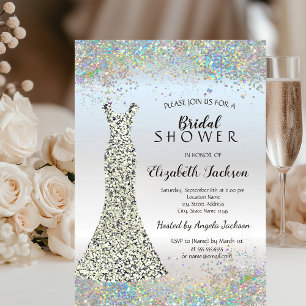 Confetti,Silver Glitter Dress Bridal Shower Invitation