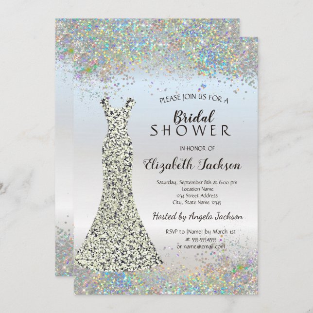 Confetti,Silver Glitter Dress Bridal Shower Invitation (Front/Back)