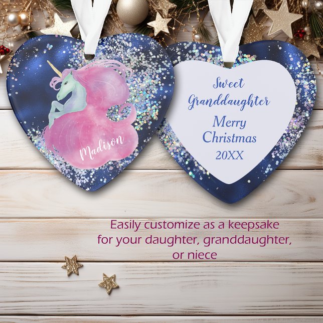 Confetti Sky Pink Unicorn Granddaughter Ornament (Creator Uploaded)