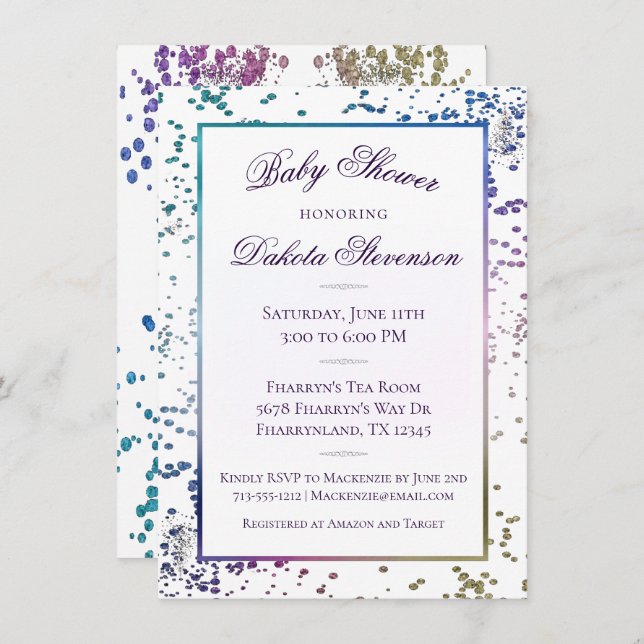 Confetti Sparkle | Colourful Diamond Dust Shower Invitation (Front/Back)