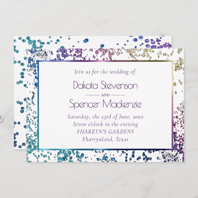 Confetti Sparkle | Colourful Diamond Dust Wedding Invitation (Front/Back)