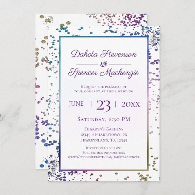 Confetti Sparkle | Watercolor Diamond Dust Wedding Invitation (Front/Back)
