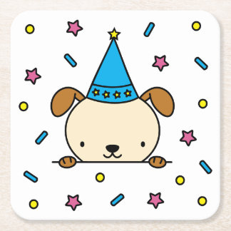 confetti sprinkle birthday party dog illustration square paper coaster