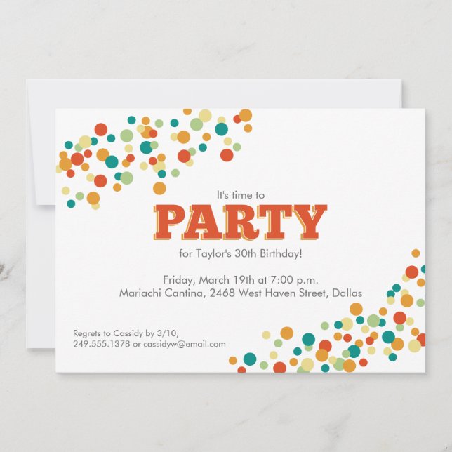 Confetti Sprinkle Party Invitation in Orange (Front)
