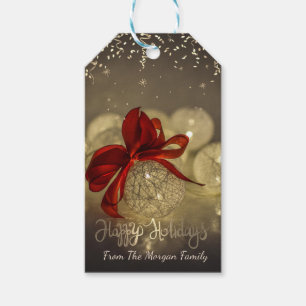 Confetti,Stars,Balls,Red Bow,Happy Holidays Gift Tags