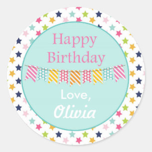 Confetti Stars Custom Birthday Stickers