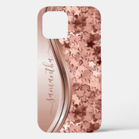 Confetti Stars Rose Gold Handwritten Name Metal