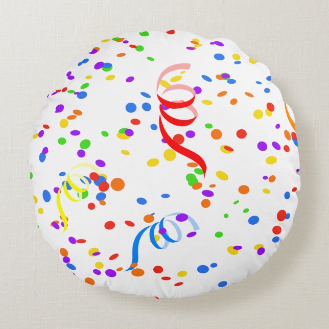 Confetti streamer party carnival round cushion (Front)