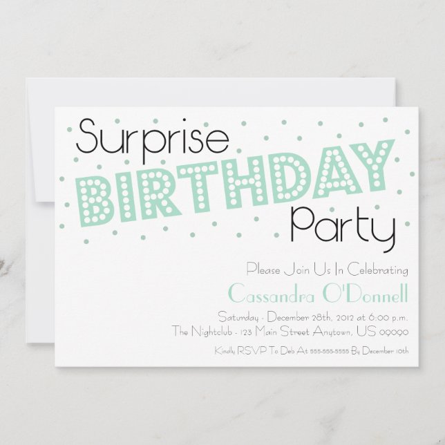 Confetti Surprise Birthday Party Invites (Mint) (Front)
