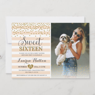 Confetti Sweet Sixteen 16th Birthday Party Photo Invitation