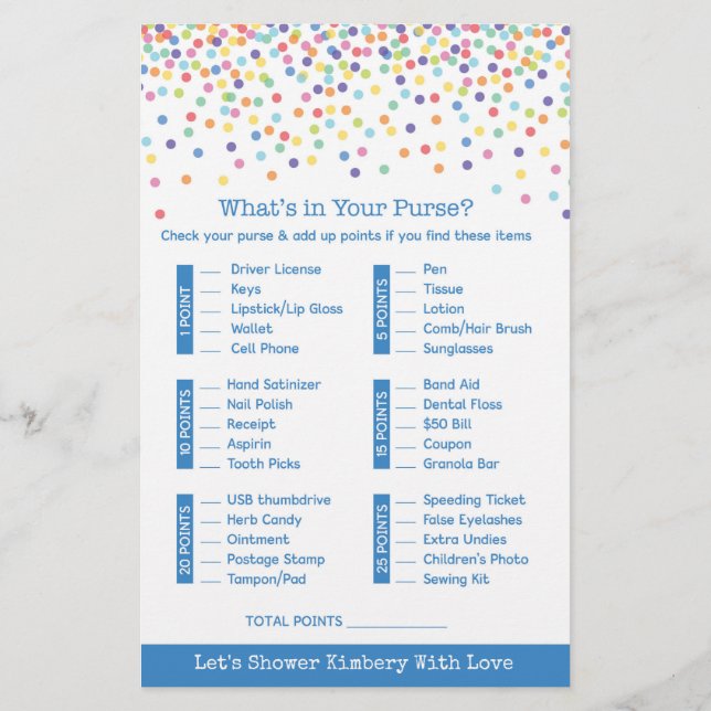 Confetti Theme Baby Shower Game Flyer (Back)