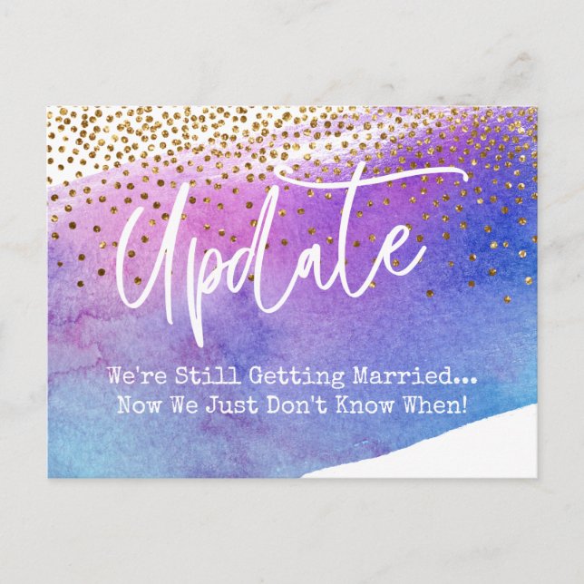 Confetti & Watercolor Postponed Wedding Update Postcard (Front)