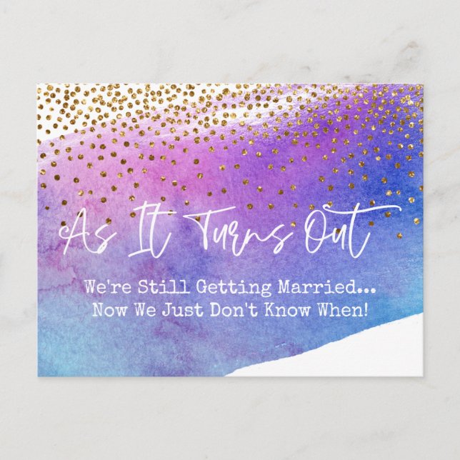 Confetti & Watercolor Sassy Postponed Wedding Postcard (Front)