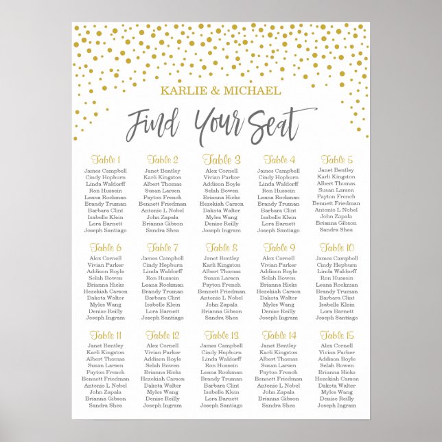 Confetti Wedding Seating Chart, Editable Colour Poster (Front)