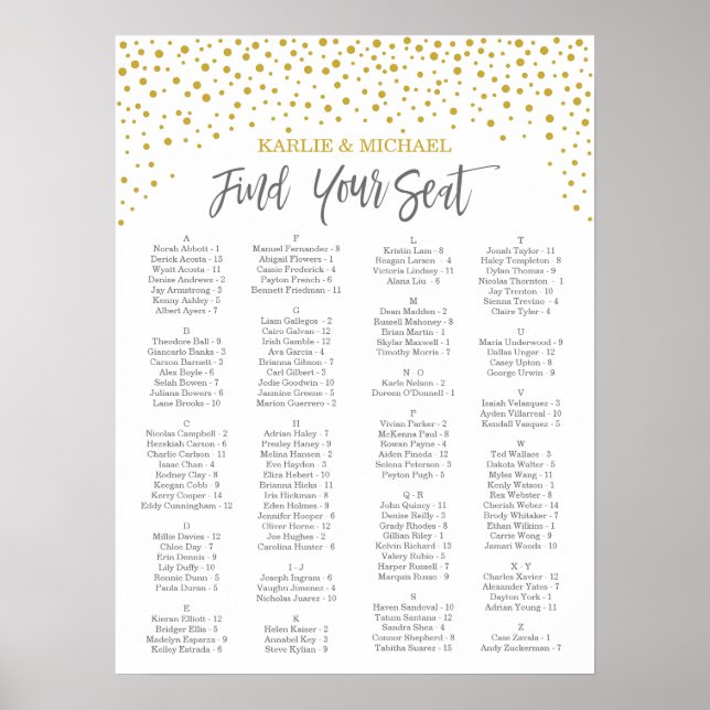 Confetti Wedding Seating Chart, Editable Colour Poster (Front)