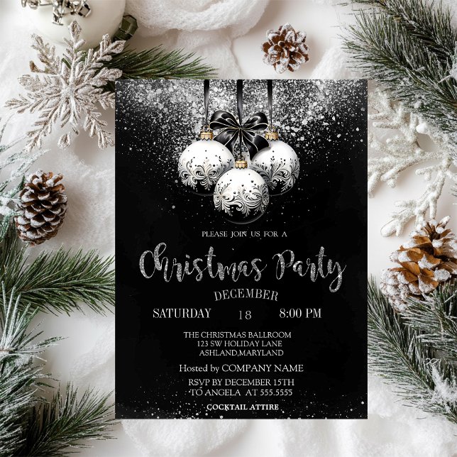 Confetti,White Black Balls Christmas Company  Invitation (Creator Uploaded)