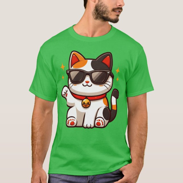 Confident Cat Sporting Sunglasses and Waving Hello T-Shirt (Front)