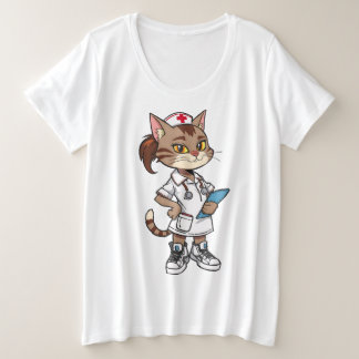 Confident Nurse Cat – 90s Cartoon Style Plus Size T-Shirt