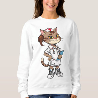 Confident Nurse Cat – 90s Cartoon Style Sweatshirt