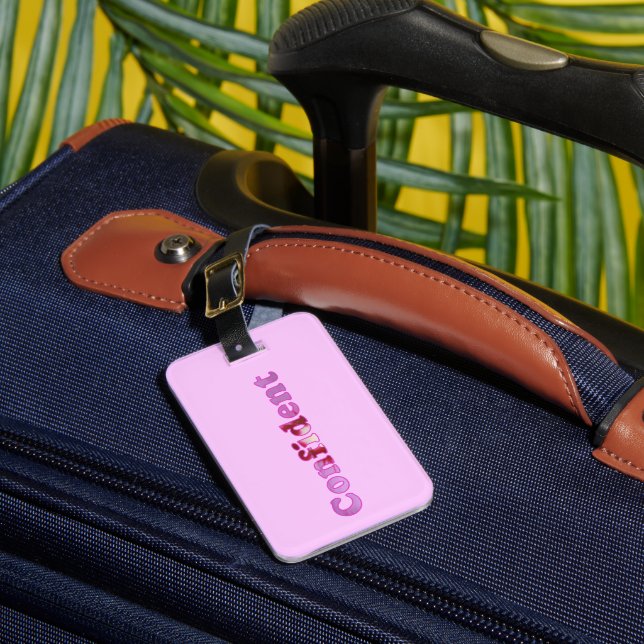 Confident Pink Personalised Luggage Tags (Front Insitu 1)