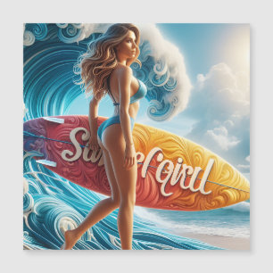 Confident Surfer Girl Walking Beach Waves Art