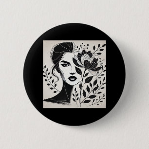 Confident Woman Into Floral And Abstract Line Art  6 Cm Round Badge